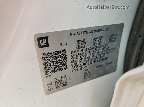 1GCGSCEN7K1268667 2019 CHEVROLET COLORADO White Շարժիչի բաժամունքի տեսք