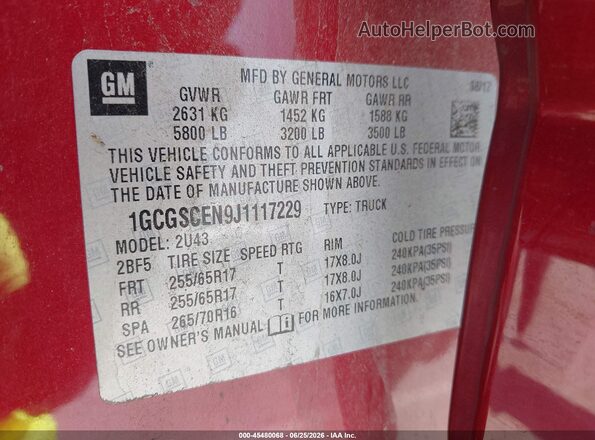 1GCGSCEN9J1117229 2018 CHEVROLET COLORADO Maroon Vista del compartimento del motor