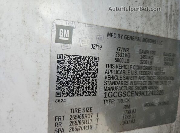 1GCGSCEN9K1241325 2019 CHEVROLET COLORADO White Вид підкапотного простору
