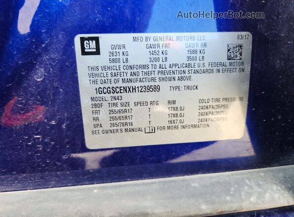 1GCGSCENXH1239589 2017 CHEVROLET COLORADO Blue Вид підкапотного простору