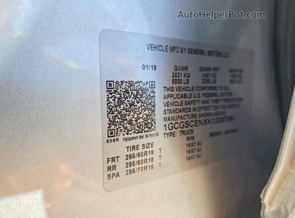 1GCGSCENXK1208799 2019 CHEVROLET COLORADO Silver 