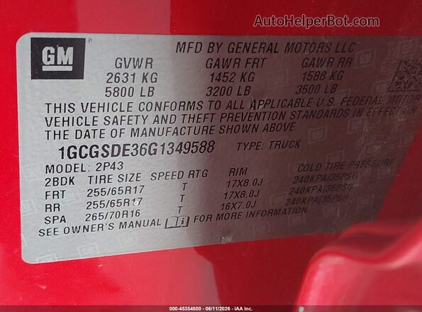 1GCGSDE36G1349588 2016 CHEVROLET COLORADO Red Widok komory silnika