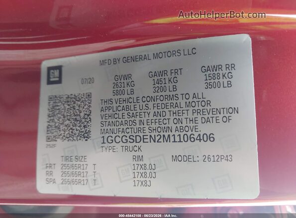 1GCGSDEN2M1106406 2021 CHEVROLET COLORADO Red Vista del compartimento del motor