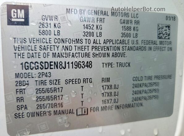 1GCGSDEN8J1196348 2018 CHEVROLET COLORADO White Շարժիչի բաժամունքի տեսք