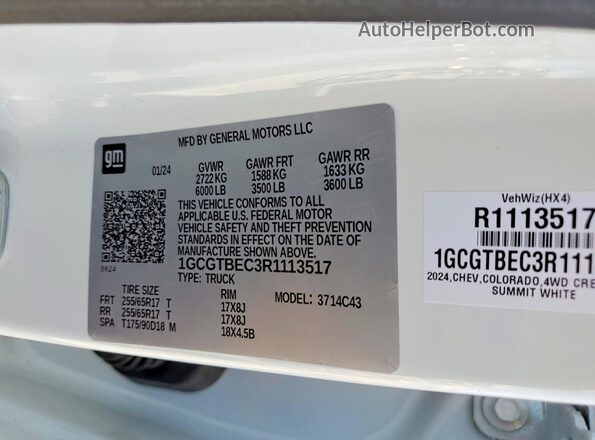 1GCGTBEC3R1113517 2024 CHEVROLET COLORADO Белый Вид подкапотного пространства
