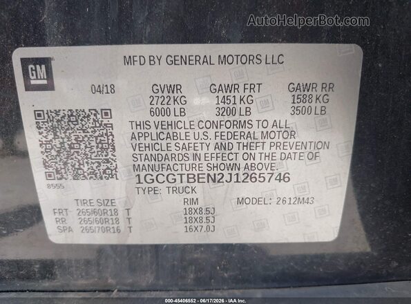 1GCGTBEN2J1265746 2018 CHEVROLET COLORADO Black Engine compartment view