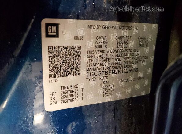 1GCGTBEN2K1125956 2019 CHEVROLET COLORADO Blue Engine compartment view