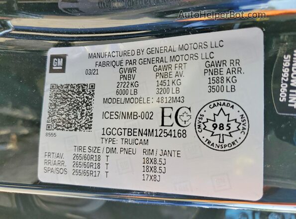 1GCGTBEN4M1254168 2021 CHEVROLET COLORADO Black Widok komory silnika