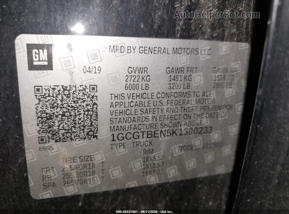1GCGTBEN5K1300233 2019 CHEVROLET COLORADO Black Շարժիչի բաժամունքի տեսք
