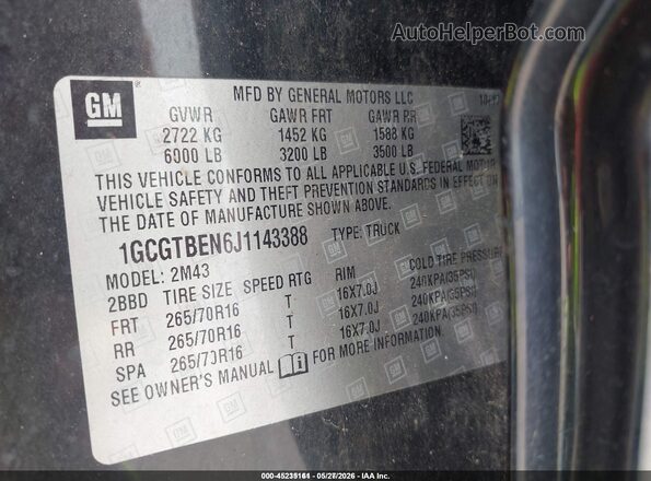 1GCGTBEN6J1143388 2018 CHEVROLET COLORADO Black Շարժիչի բաժամունքի տեսք