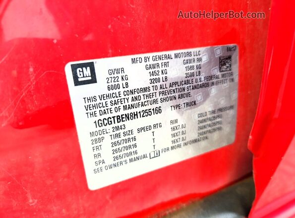 1GCGTBEN8H1255166 2017 CHEVROLET COLORADO Red Vista del compartimento del motor