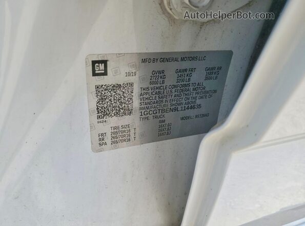 1GCGTBEN9L1144635 2020 CHEVROLET COLORADO White Շարժիչի բաժամունքի տեսք