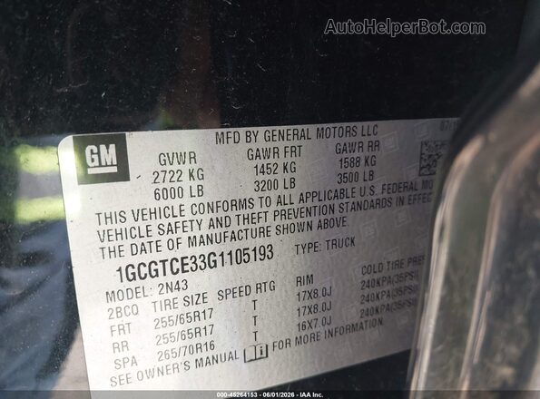 1GCGTCE33G1105193 2016 CHEVROLET COLORADO Black Вид підкапотного простору