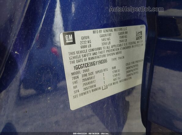 1GCGTCE3XG1190386 2016 CHEVROLET COLORADO Dark Blue Widok komory silnika