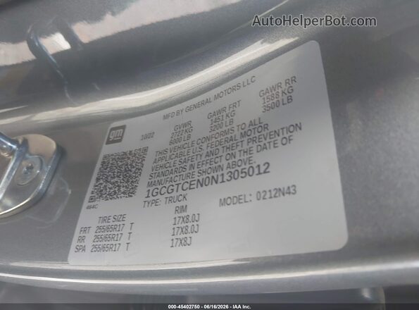 1GCGTCEN0N1305012 2022 CHEVROLET COLORADO Gray Engine compartment view
