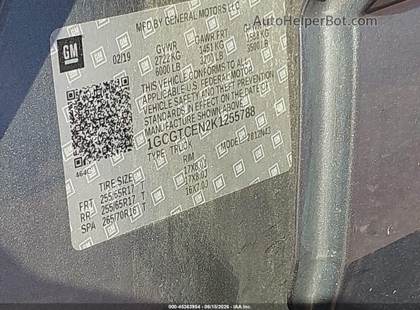 1GCGTCEN2K1255788 2019 CHEVROLET COLORADO Gray Widok komory silnika