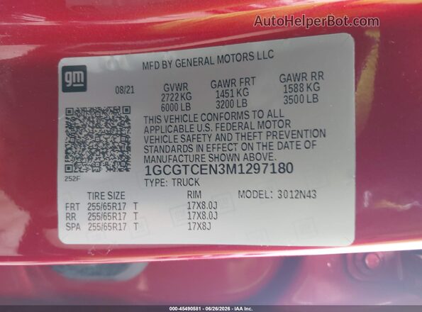 1GCGTCEN3M1297180 2021 CHEVROLET COLORADO Red Widok komory silnika