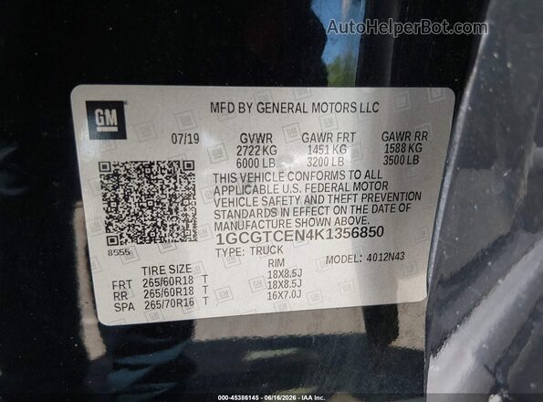 1GCGTCEN4K1356850 2019 CHEVROLET COLORADO Черный Вид подкапотного пространства