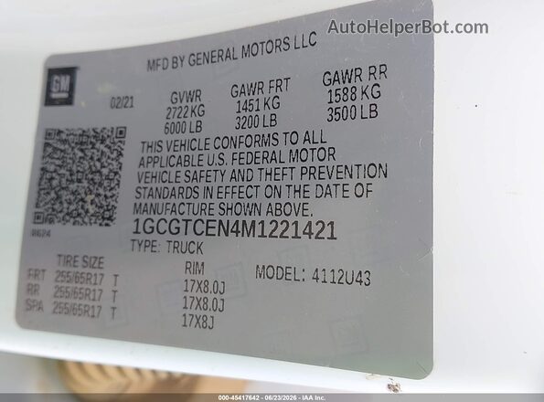 1GCGTCEN4M1221421 2021 CHEVROLET COLORADO White Vista del compartimento del motor