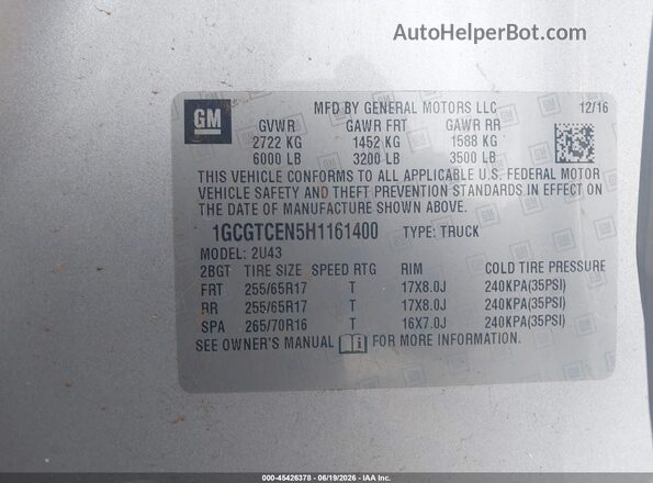1GCGTCEN5H1161400 2017 CHEVROLET COLORADO Silver Շարժիչի բաժամունքի տեսք