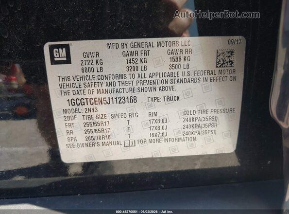 1GCGTCEN5J1123168 2018 CHEVROLET COLORADO Black Vista del compartimento del motor
