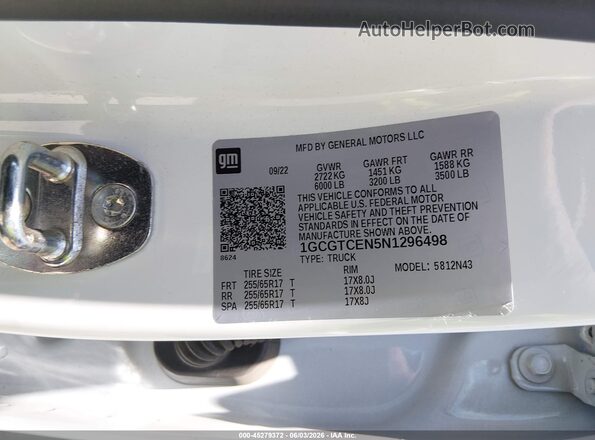 1GCGTCEN5N1296498 2022 CHEVROLET COLORADO White Engine compartment view