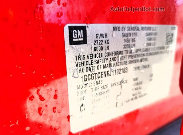1GCGTCEN6J1102183 2018 CHEVROLET COLORADO Red Widok komory silnika