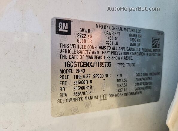 1GCGTCENXJ1189795 2018 CHEVROLET COLORADO White Շարժիչի բաժամունքի տեսք