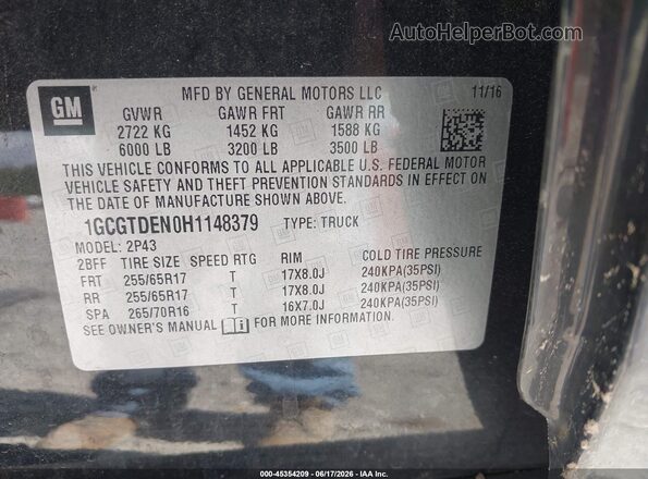 1GCGTDEN0H1148379 2017 CHEVROLET COLORADO Black Widok komory silnika