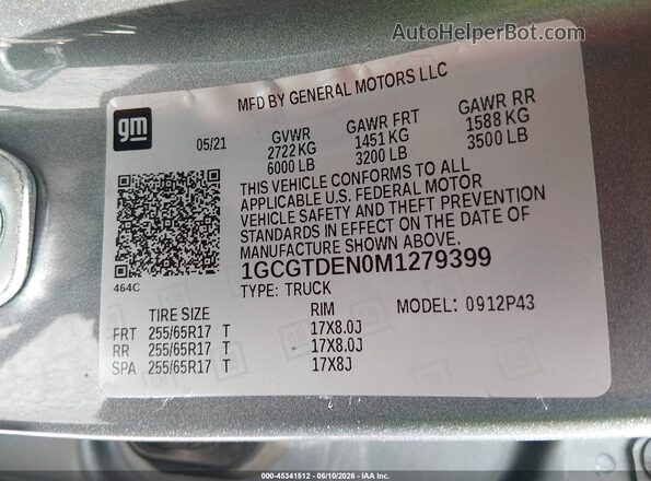 1GCGTDEN0M1279399 2021 CHEVROLET COLORADO Gray Engine compartment view