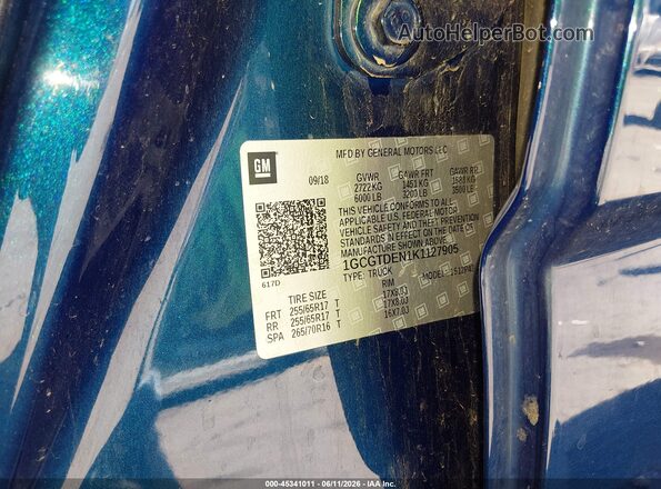 1GCGTDEN1K1127905 2019 CHEVROLET COLORADO Blue Widok komory silnika