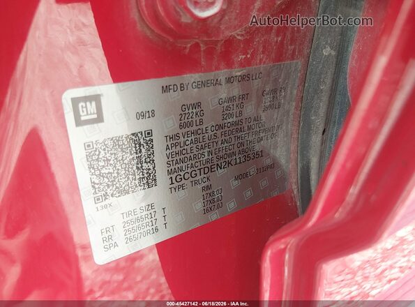 1GCGTDEN2K1135351 2019 CHEVROLET COLORADO Красный Вид подкапотного пространства