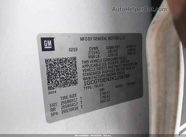 1GCGTDEN2K1256784 2019 CHEVROLET COLORADO Белый Вид подкапотного пространства