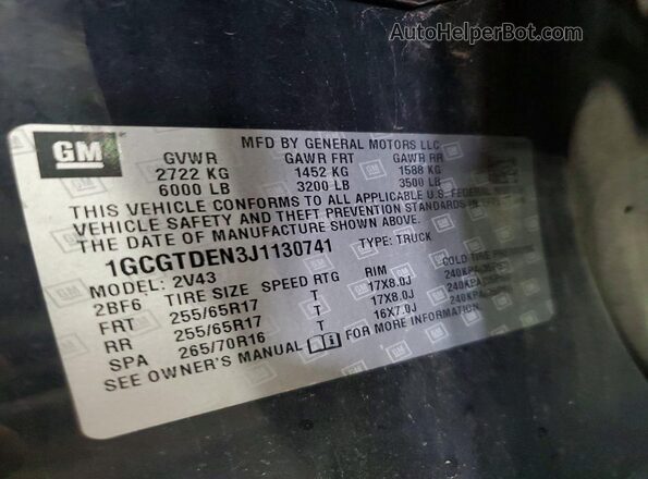 1GCGTDEN3J1130741 2018 CHEVROLET COLORADO Black Widok komory silnika