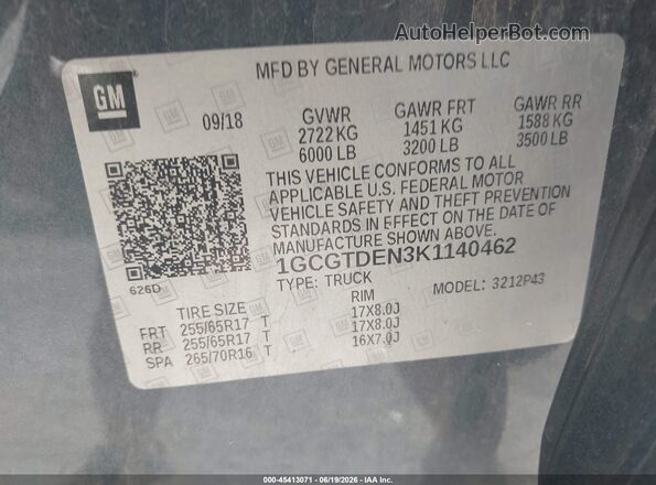 1GCGTDEN3K1140462 2019 CHEVROLET COLORADO Blue Շարժիչի բաժամունքի տեսք