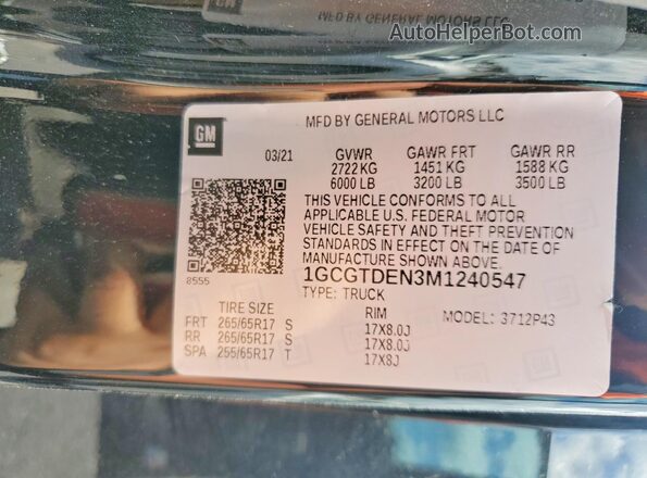 1GCGTDEN3M1240547 2021 CHEVROLET COLORADO Черный Вид подкапотного пространства