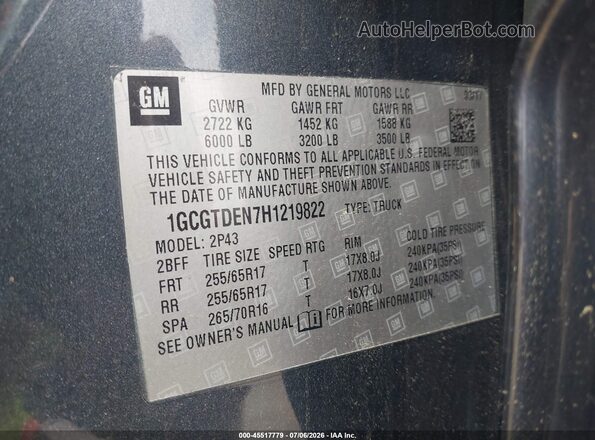 1GCGTDEN7H1219822 2017 CHEVROLET COLORADO Gray Engine compartment view