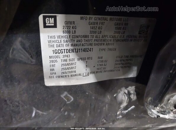 1GCGTDEN7J1148241 2018 CHEVROLET COLORADO Черный Вид подкапотного пространства