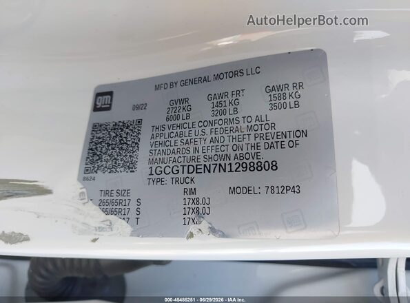 1GCGTDEN7N1298808 2022 CHEVROLET COLORADO White Widok komory silnika