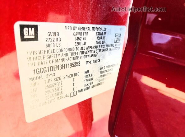 1GCGTDEN8H1195353 2017 CHEVROLET COLORADO Red Vista del compartimento del motor