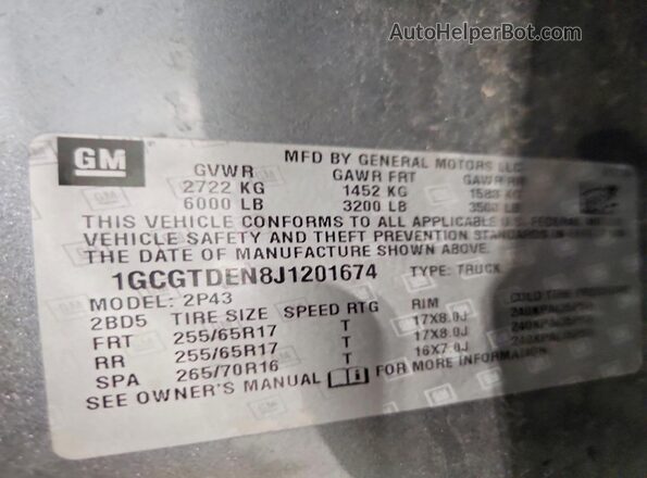 1GCGTDEN8J1201674 2018 CHEVROLET COLORADO Charcoal Widok komory silnika