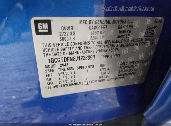 1GCGTDEN8J1228390 2018 CHEVROLET COLORADO Синий Вид подкапотного пространства