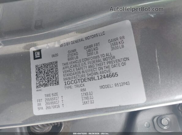 1GCGTDEN9L1244665 2020 CHEVROLET COLORADO Gray ძრავის განყოფილების ხედი