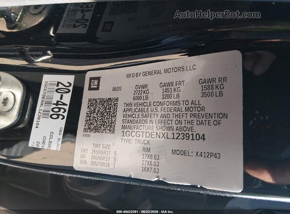 1GCGTDENXL1239104 2020 CHEVROLET COLORADO Black ძრავის განყოფილების ხედი
