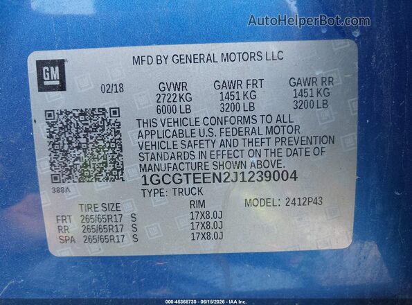 1GCGTEEN2J1239004 2018 CHEVROLET COLORADO Blue Շարժիչի բաժամունքի տեսք