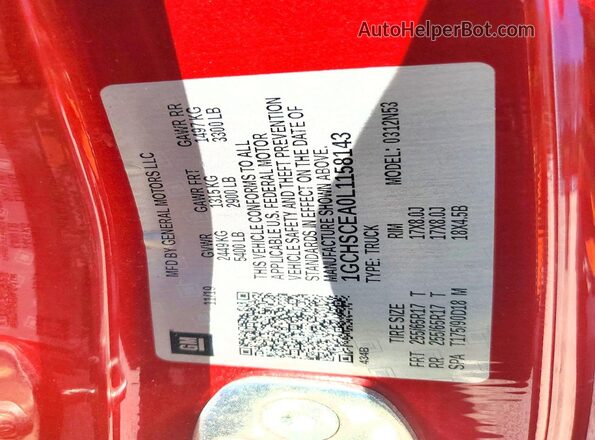 1GCHSCEA0L1158143 2020 CHEVROLET COLORADO Red Շարժիչի բաժամունքի տեսք
