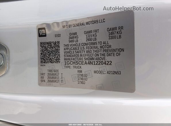 1GCHSCEA4N1220422 2022 CHEVROLET COLORADO Белый Вид подкапотного пространства