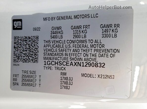 1GCHSCEAXN1290832 2022 CHEVROLET COLORADO White 