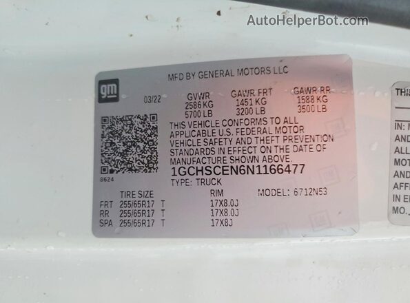 1GCHSCEN6N1166477 2022 CHEVROLET COLORADO White 