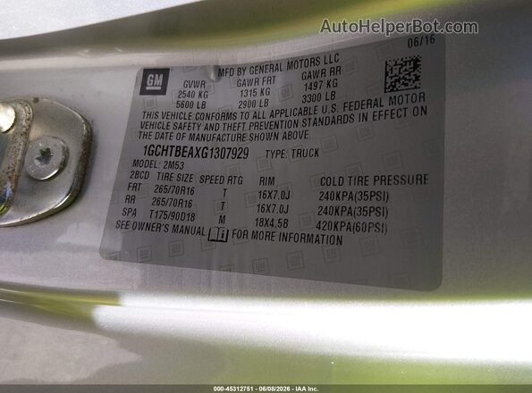 1GCHTBEAXG1307929 2016 CHEVROLET COLORADO Silver 